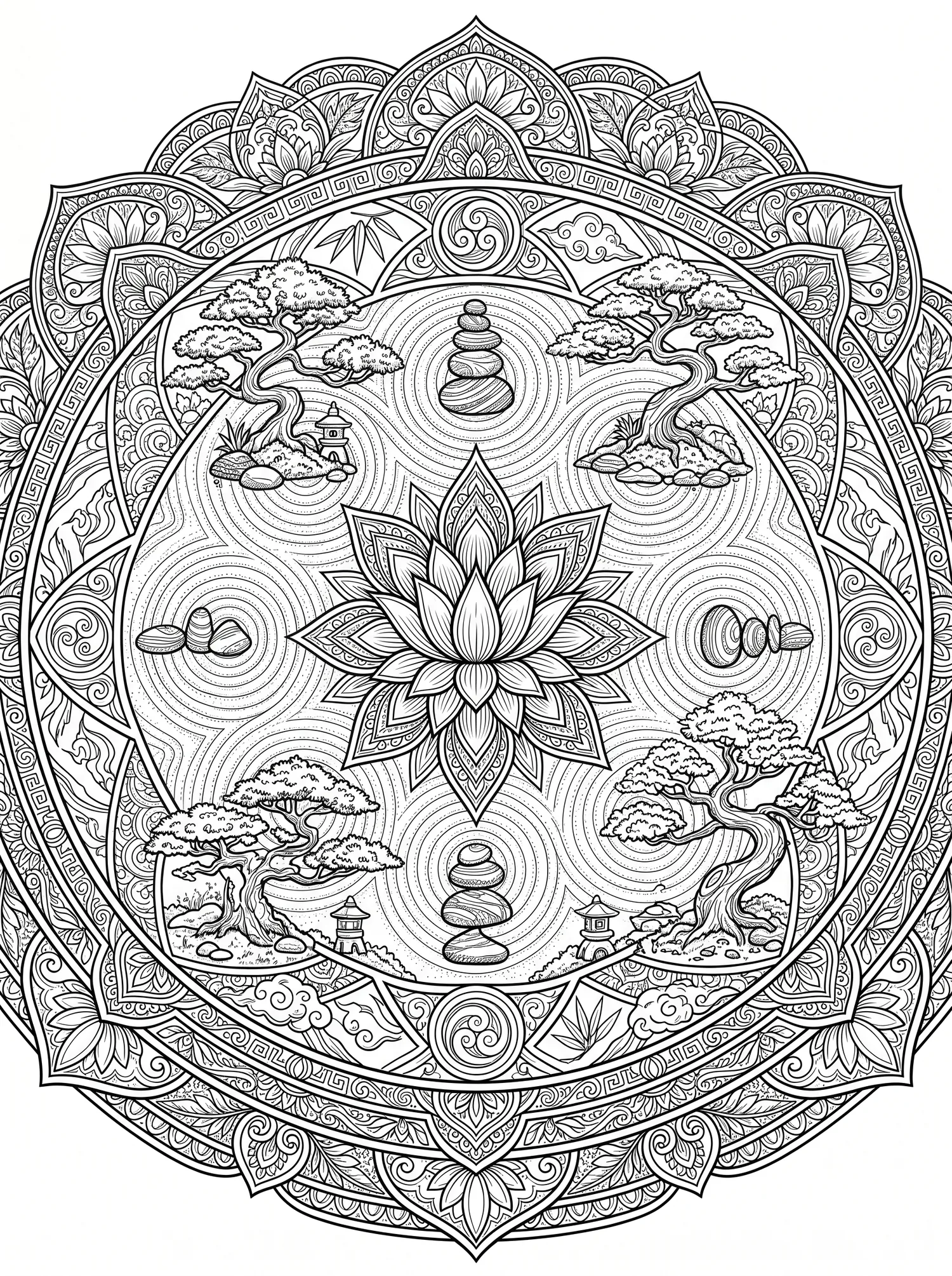 Mandala Jardin Zen - Coloriage mandala à imprimer gratuitement